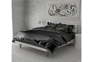 Bricok Completo Letto Matrimoniale in Raso 6 Pezzi Copripiumino Lenzuola e Federe Cuscini 230 x 220, Nero