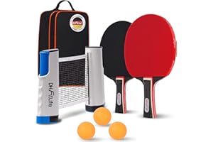 DH FitLife Set da Ping Pong per 2 Giocatori, con Rete Mobile, 3 Palline, 2 Racchette, Custodia, Per Ogni Tavolo