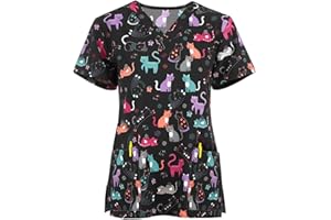 HKUOPW Cute Scrubs Uniforms for Women Uniform Ideal for Nurse Dog Cat Printed Medical Healthcare and Beauty Tunics Tops Animal Uniform Doctor Shirts, L