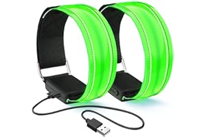 flintronic 2PCS Brazalete LED Recargable, Brazalete LED Running con Banda Reflectante Running, Banda Reflectante para Correr de Noche, Trotar, Deportes al Aire Libre, Ciclismo-Incluye Cable USB/Azul
