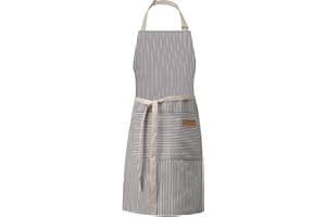 DILLMAN Kitchen Cooking Adjustable Aprons - Men Women Bib Soft Chef Stripes Apron with 2 Pockets