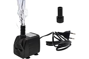DIFCUL Mini pompa dell'acqua (450 L/H, 10 W), pompa per acquario ultra silenziosa, pompa per fontane con cavo di alimentazione da 1,5 m, per acquari, fontane, statue, idroponica(2 ugelli)