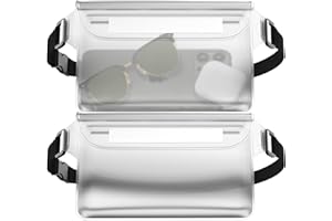 MyGadget 2x Borse Impermeabili [ 22 x 15.5 cm ] - IPx8 Waterproof - Marsupio da Mare Porta Accessori con Chiusura Tripla e Cintura Regolabile in Trasparente