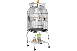 Yaheetech Cage Oiseau avec Toit Ouvert Voliere Oiseaux Interieur roulante sur roulettes avec Support Détachable pour Perruche Canaries Mandarin 59 x 59 x 150 cm Noir