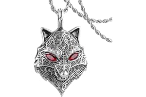 DXIUORF Norse Viking Pendant Necklace for Men/Women, Stainless Steel Nordic Vikings Howling Wolf on Crescent Moon/Wolf Pendant Jewelry with Gift Packaging