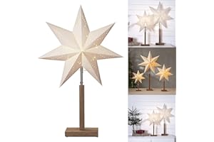 STAR Fensterstern mit Beleuchtung | Weihnachtsdeko Fenster Beleuchtet| Weihnachtsdeko Innen | Papierstern beleuchtet | Weihnachtslampe| Weihnachtsstern beleuchtet stehend | Standleuchte Stern Weihnachten
