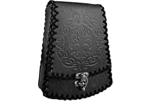 HiiFeuer Borsa da cintura in finta pelle nordica in rilievo, marsupio medievale retrò, marsupio portatile con fibbia vintage per Ren Faire (Nero B)