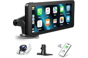 HOTPEAK Wireless Car Stereo for Apple Carplay Android Auto with 1080p Backup Camera,Portable 6.86" Car Play Screen Map Navigation Hands-free Calling MirrorLink/Siri/FM/AUX