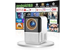 WTONISY 【Pilot zdalnego sterowania ostrości】 Mini projektor ścienny 1080p z systemem Android 10.0 z głośnikiem, Netflix, autofokus 2 + 16 GB TV Beamer Bluetooth