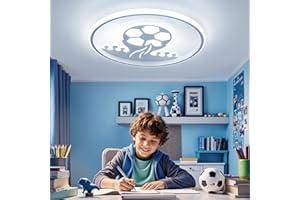 Kuwork Lampara Techo Infantil 40CM: Plafon LED Techo Regulable con Control Remoto - Fútbol Luces con Timing y Función de Luz Nocturna Para Habitación Niños Dormitorio Juvenil Salon