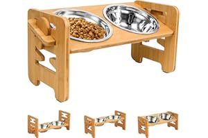 PRITOK Elevated Dog Bowls with Stand: Raised​Dog​Feeding​Station with 2 Stainless​Steel Bowls,​Adjustable​Height, Cat Raised Feeders for​Small Medium​Large​Dogs​and Cats(42.5 x 16.5 x 13CM)