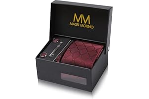 Massi Morino Corbatas de hombre y pañuelos con gemelos, clip de corbata set I Accesorio traje de hombre modernas para boda