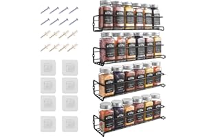 LXUDN 4-Teiliges Set Gewürzregal Wand Ohne Bohren, Schwarz Gewürzständer Mit Breiterem Innenschlitz Hält Größere Gewürzgläser,29×8×6CM Benutzt als Küchenschrank Organizer Küchenregal Wand