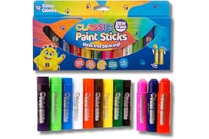 Little Brian Paint Sticks For Kids - 12 Pack Assorted Colours - Mess-Free, Easy Clean Up, Fast Drying Action, Vibrant Colours, Multi-Surface, Twist & Paint