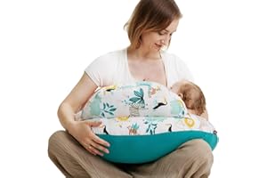 momcozy Poduszka do karmienia z bezpiecznym obramowaniem – ergonomiczna poduszka do karmienia i przechowywania z regulowanym paskiem i zdejmowaną bawełnianą poszewką, zwierzęta i las
