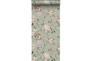 ESTA HOME ESTAhome papier peint fleurs vintage vert menthe grisé et rose clair - 139291-53 cm x 10,05 m