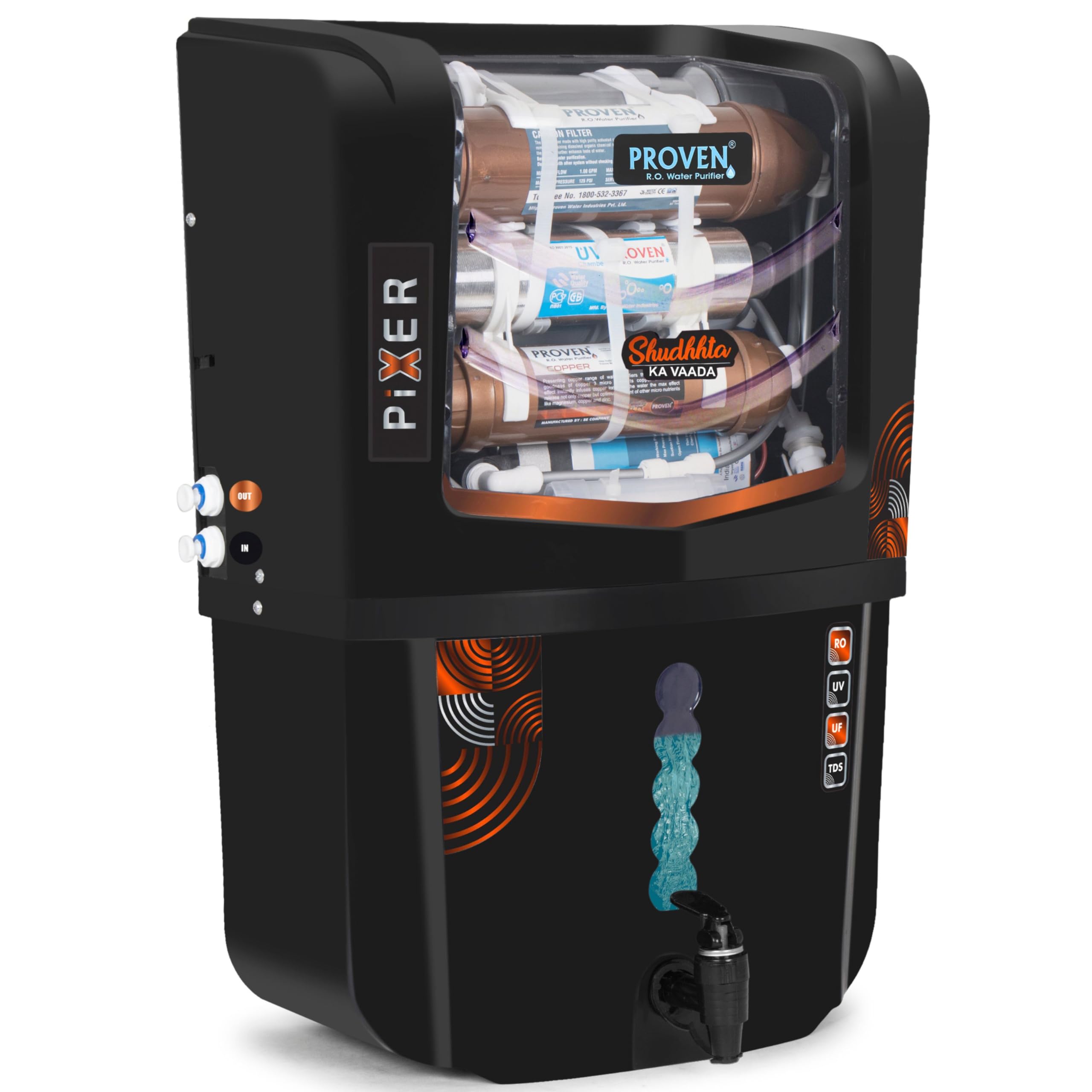 Proven® Pixer Copper Water Purifier with RO+UV+UF+TDS Adjuster | 12L Foodgrade ABS Water Tank | Best Water Purfier for Home &