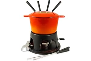 SWISSMAR Sierra 11-Piece Meat Fondue Set, Orange Enameled Pot