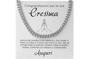 Bramart Regalo Prima Comunione Uomo Collana Cubana in Acciaio Inox Lucidato di Altissima qualità Idea Regalo per lui Cresima - Cofanetto con DEDICA incluso