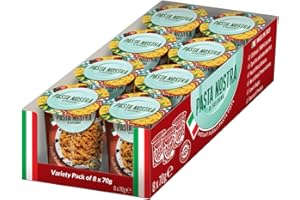 PASTA NOSTRA DI BOLOGNA Pasta Nostra 8x70g | Instant Pasta Pots | Carbonara-2, Bolognese-2, Cheese & Pepper-2, Arrabbiata-01, Tomato & Mozzarella-1 | Just add water meals | Healthier Alternative to Pot Noodle