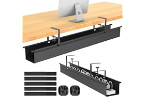 REFLYING 111cm Organizador Cables Escritorio, Bandeja Cables Escritorio sin Taladro, Recoge Cables Escritorio para Mesa de Pie, Cable Management en la Oficina o en Casa, Negro
