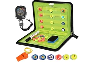 ‎MAXEE Maxee Fußball Taktiktafel Klappbar Trainermappe, Taktikmappe Fussball Coach Board mit Magnetische Große Schachfiguren, Stoppuhr Timer, Schiedsrichter Pfeifen, Schwamm, Board Marker