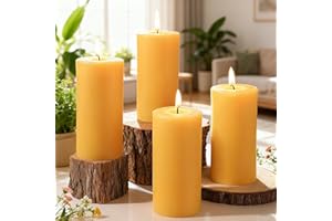 UGBEM 4 Pack Beeswax Pillar Candles, Each 35 Hours Long Burning Pure Natural Beeswax Candles for Home-,Perfect for Relaxation and Ambiance-4.5cm W x10cm H