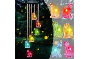 UXORSN Cat Solar Wind Chimes for Garden Color Changing Decorative Lights Christmas Birthday Gifts for Women Mum Grandma Waterproof Mobile Hanging Wind Chime for Outdoor Patio Party Yard Garden Decor