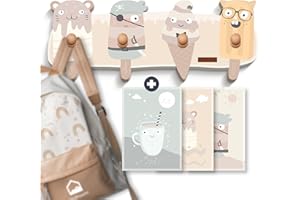 nordroom® Eismännchen Kindergarderobe mit 4 Haken - Wandgarderobe in Pastelfarben für Kinderzimmer Garderobenhaken aus Holz, Kinder Wandhaken „jsdrøm“, Kindermöbel Kleiderhaken Maße ca. 39 x 15 x 5cm