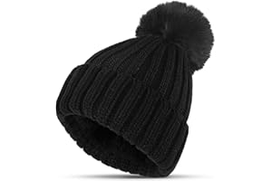 KEECOW Beanie Hats for Women, Womens Winter Hats, Thermal Warm Winter Hats for Women Outdoor Sports with Detachable Pom Pom