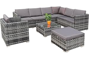 Calma Lux® Gartenmöbel Lounge Set 1-7 Personen viele Modelle inkl. Kissen Hocker Tisch mit Glas Outdoor Loungemöbel Sitzgruppe Garnitur klassisch Dunkelgrau (E:7 Pers)