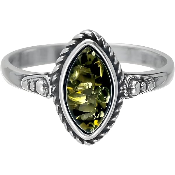 Bague Vintage Imposante - Argent 925 Et Ambre De La Baltique - Taille 51