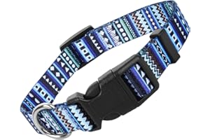 Cobee Nylonowa Obroża dla Psa w Stylu Boho - Regulowana, Etniczna, Miękka, Wygodna dla Małych, Średnich Psów i Kotów - Niebieska, Rozmiar S