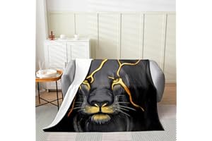 HOMEWISH Löwe Flanell Blanekt für Kinder Jungen Mädchen Beleuchtung Löwenkopf Überwurfdecke Ölgemälde Löwe Fleecedecke Wohnzimmerdekoration Safari Wildtier Flauschige Decke Ganzjährig Leicht ,130 x 150 cm