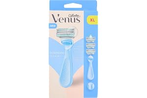 Gillette Venus Intimate, intim rakapparat för kvinnor, ljusblå | Rakapparat, rakhyvel för intima områden, kvinnors rakapparat, inklusive 3 reservblad, handstycke, duschhållare