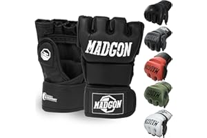 MADGON Guanti MMA con Imbottitura Professionale – Guanti Boxe con Eccellente Supporto per i Polsi – Guanti Palestra Resistenti per Arti Marziali – Sacca Inclusa