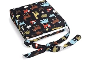 BTSKY Siège rehausseur démontable réglable lavable avec sangles pour chaise de salle à manger Coussin de rangement de voyage Noir + animal