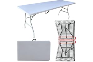 HA FURNITURE 78 inch Folding Table, Fold-in-half Plastic White Foldable 7ft Table w/Carry Handle for Party Dining Picnic Camping Booth Market BBQ