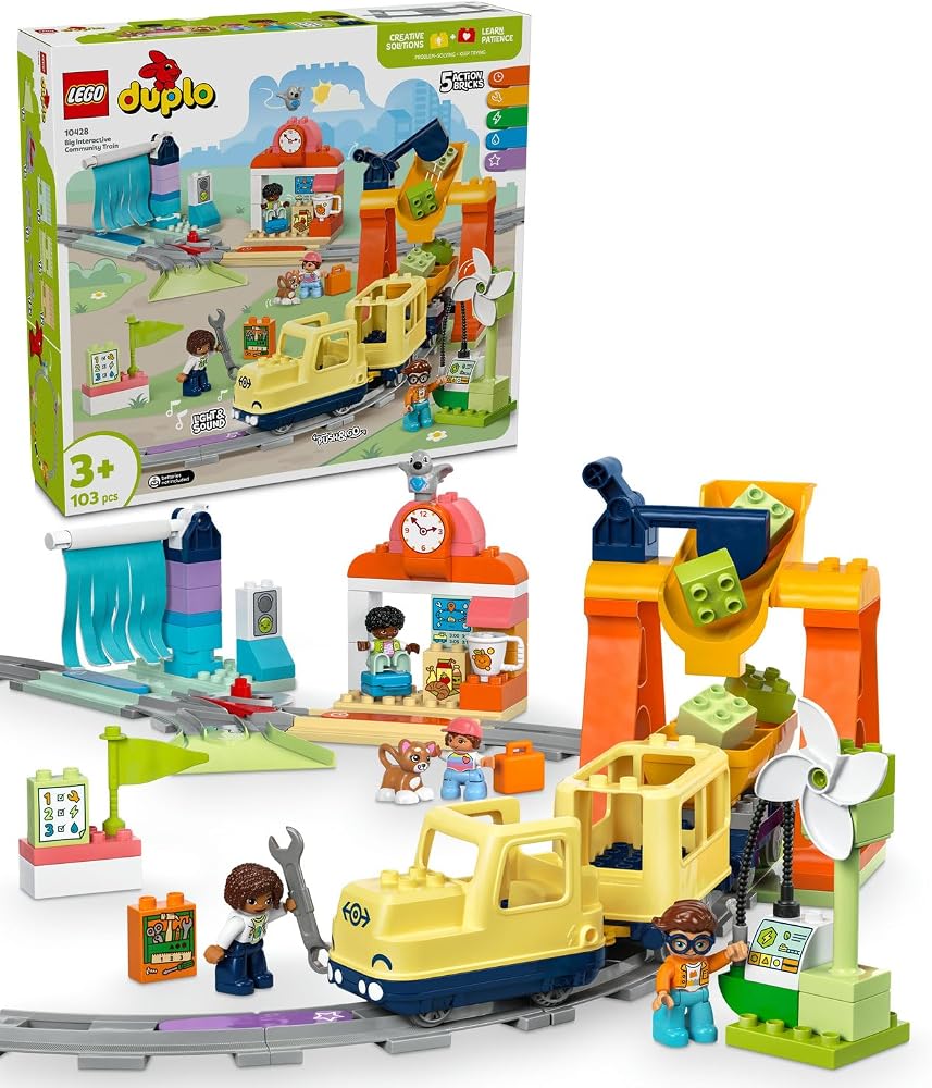 LEGO DUPLO Town Büyük İnteraktif Mahalle Treni 10428 | 3 Yaş ve Üzeri Çocuklara Özel Işıklı ve Raylı Yaratıcı ve Eğitici Oyuncak Yapım Seti, Hediye Fikri (103 Parça)