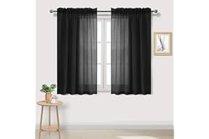 DWCN Black Sheer Curtains, 54 Drop Rod Pocket Semi Transparent Light Filtering Net Curtains, Voile Curtains for Living Room and Bedroom, 52" Wide x 54" Drop, Set of 2 Panels