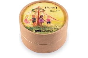 ‎SECCORELL Seccorell Rondo – Finger-Wischfarben Set mit 8 farbstäbchen, Reibeblock, Reinigungsbürste & Radierstäbchen – Finger-Maltechnik für Kinder, Schule & Bastelprojekte - Dose aus Kakaoschalen