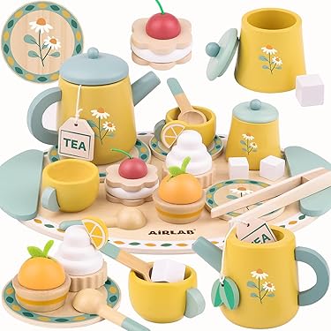 Cuisine En Bois Enfant 32 Pièces - Dinette Avec Accessoires, Gâteaux, Service à Thé - Jouet Jeu De Rôle Dès 3 Ans