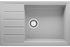 Lavello Cucina 78 x 50 cm, Lavandino Cucina in Granito 1 vasca + Sifone Classico, Lavabo Cucina Incasso Copenhague 780 Cargo di Primagran, Grigio