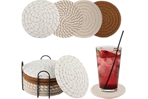 KITDAHOM 8 piezas de posavasos redondos hechos a mano de algodón con soporte - para diferentes tazas
