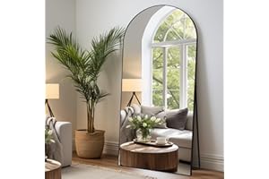 LunaMirror Espejo curvado de cuerpo entero, 192 x 85 cm, espejo de pie, espejo de suelo, espejo de pie grande para dormitorio, salón, pasillo, entrada, espejo de pared, color negro