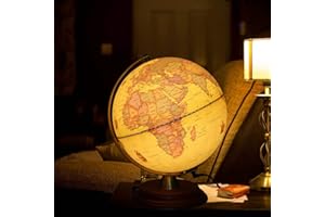TTKTK Illuminated World Globe for Adults & Kids with Wooden Stand,Built in LED Lamp for Illuminated Night View Antique Globe for Home Décor and Office Desktop