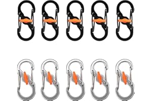 DHER Hebilla De Metal En Forma De S PequeñO MosquetóN Impermeable 10 Piezas De MosquetóN En Forma De S, Clip De Bloqueo De Acero Inoxidable Antirrobo Y AnticaíDas, Hebilla De Mochila De MontañIsmo