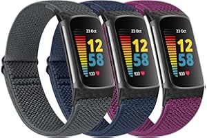 Huamanlou Elastic Sport Loop Straps Only Compatible with Fitbit Charge 5 Strap, Soft Adjustable Breathable Nylon Replacement Wristband for Women Men