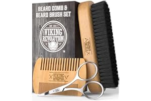 Viking Revolution Szczotka do brody dla mężczyzn i grzebień do brody, szczotka z naturalnego włosia dzika i grzebień do brody z drewna gruszkowego dla mężczyzn, w zestawie aksamitny woreczek, świetny prezent dla mężczyzn