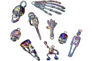 BEEFLYING 10Pcs Assorted Skull Alloy Charms Pendant Halloween Metal Charms Multi-Color Skeleton Pendants for DIY Necklace Bracelets Jewelry Making Craft Accessories